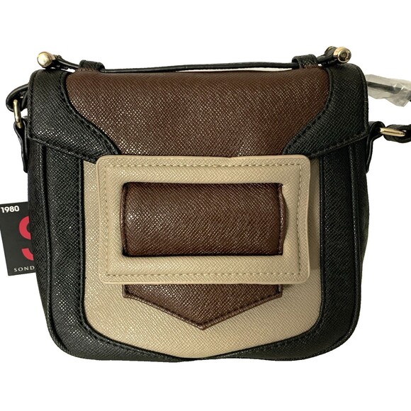 NEW Sondra Roberts Color-Block Crossbody Black Brown bag Faux Leather AC23749 - Picture 1 of 12